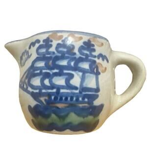 Vintage MA Hadley Pottery Clipper Ship 6” Bread Butter Plate & Creamer! Read